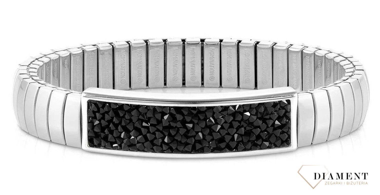 Bransoletka Nomination Italy z kolekcji Extension Glitter. Elastyczna bransoletka wykonana ze stali szlachetnej, zdobiona sypanymi, błyszczącymi czarnymi kryształkami..jpg